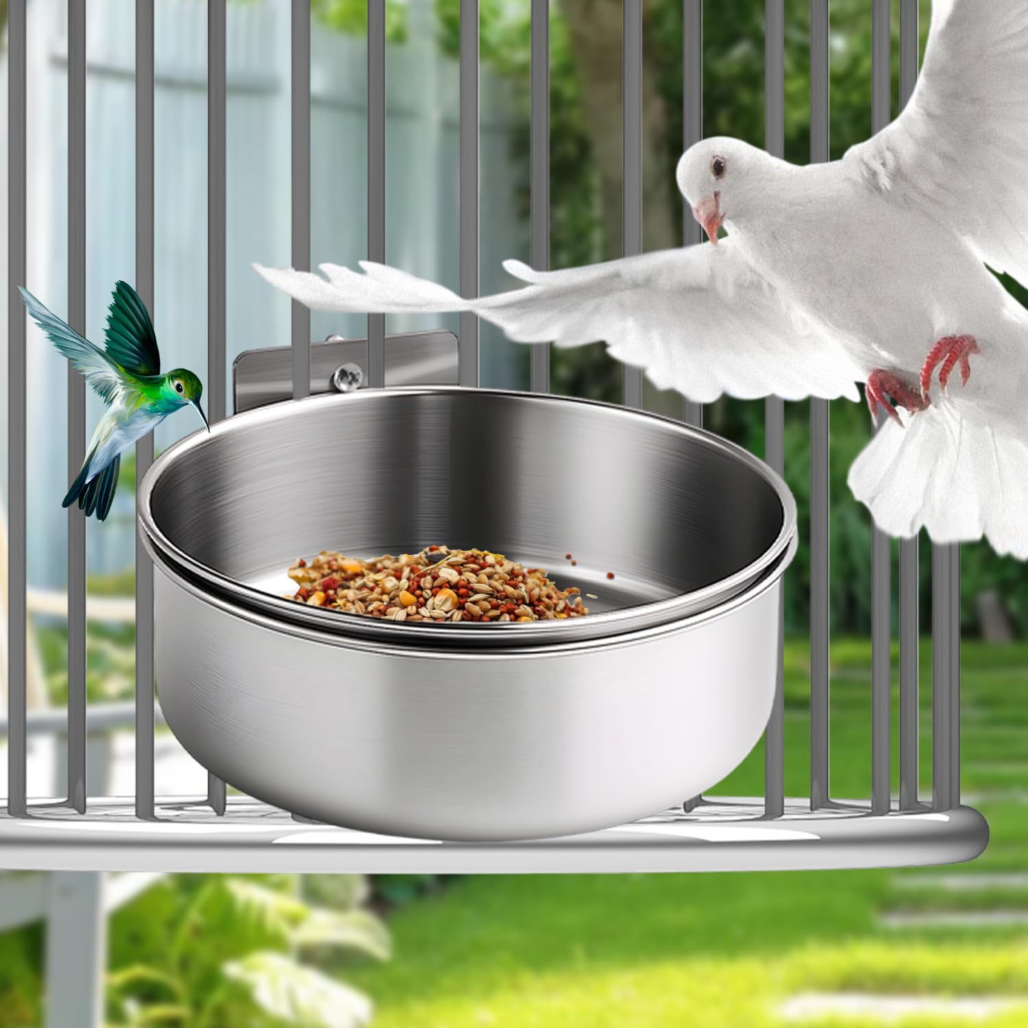 Parrot Feeding Cups Birds Food Dish Stainless Steel Parrot Feeders Water Cage Bowls with Clamp Holder for Cockatiel Small Animal Chinchilla (Silver, 10x10x4.5cm) - image 3