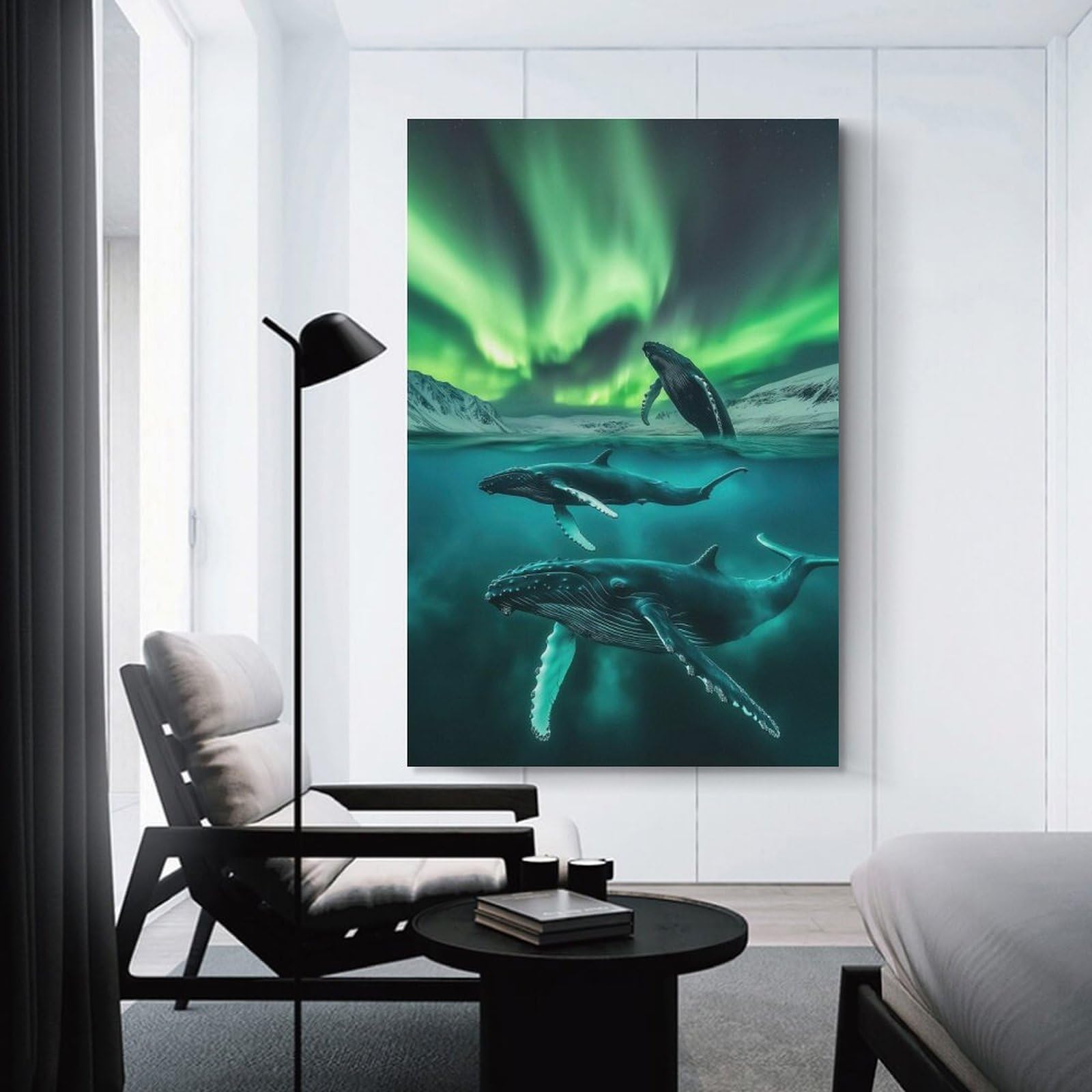 Junmoney Unframe-Style-24 Wall Picture Print Humpback Whales Northern, 24X36inch(60X90cm), For Entrance Walls, Hall Decor Or Foyers, Home Artwork For First Impressions