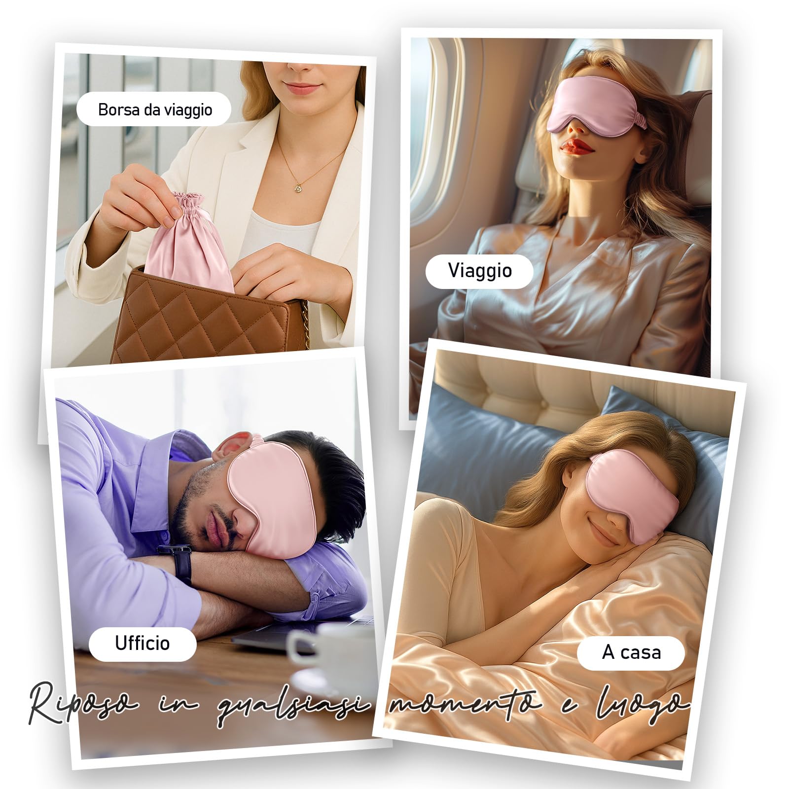Umisleep 100% pura seta maschera, 22 momme 6A, morbida e liscia, traspirante, per donne e uomini, migliore tenuta della luce, con custodia da viaggio, Maschera per gli occhi regolabile (Rosa)