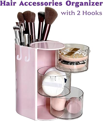Miniatura 2 de Organizador de accesorios para el cabello con 2 ganchos y 6 calcomanías aleatorias, soporte giratorio para cepillos de cabello, organizador de