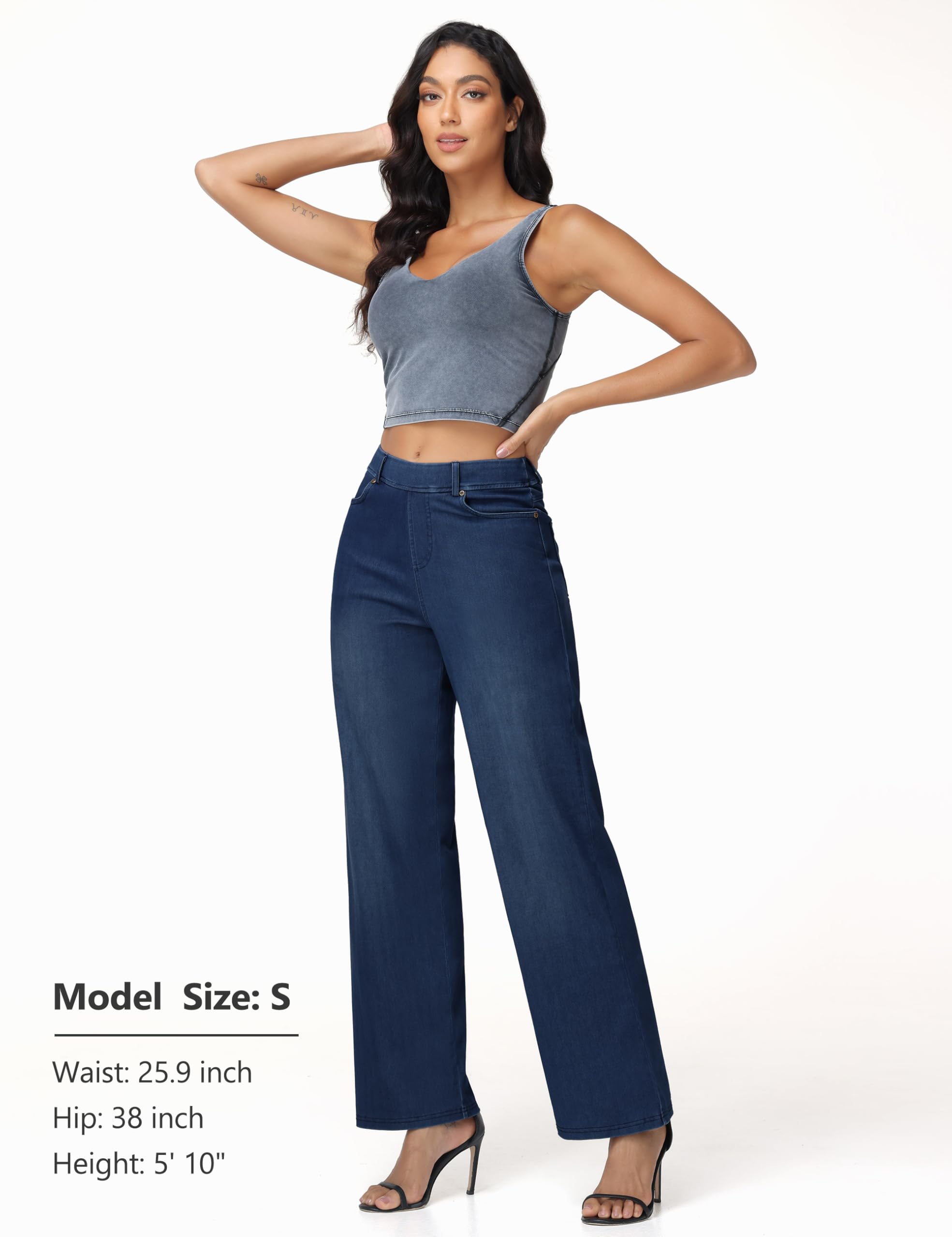 THE GYM PEOPLE Jean ample à enfiler pour femme - Extensible - Tendance - Décontracté - Droit - Avec poches