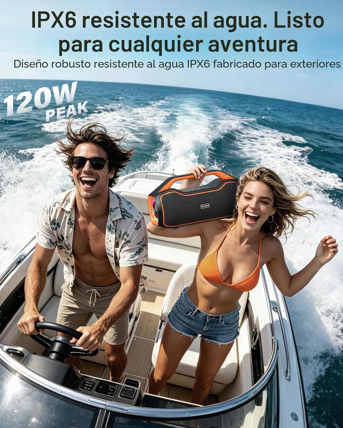 Altavoz Bluetooth Potente Portátil Mejores Altavoces Exterior Potencia pico de 200W, Resistencia Al agua IP65, 2 * Subwoofer Aumentar Apoyo DSP/TWS/AUX/TF/BT5.4 Adecuado Para Fiestas, Playas y Camping