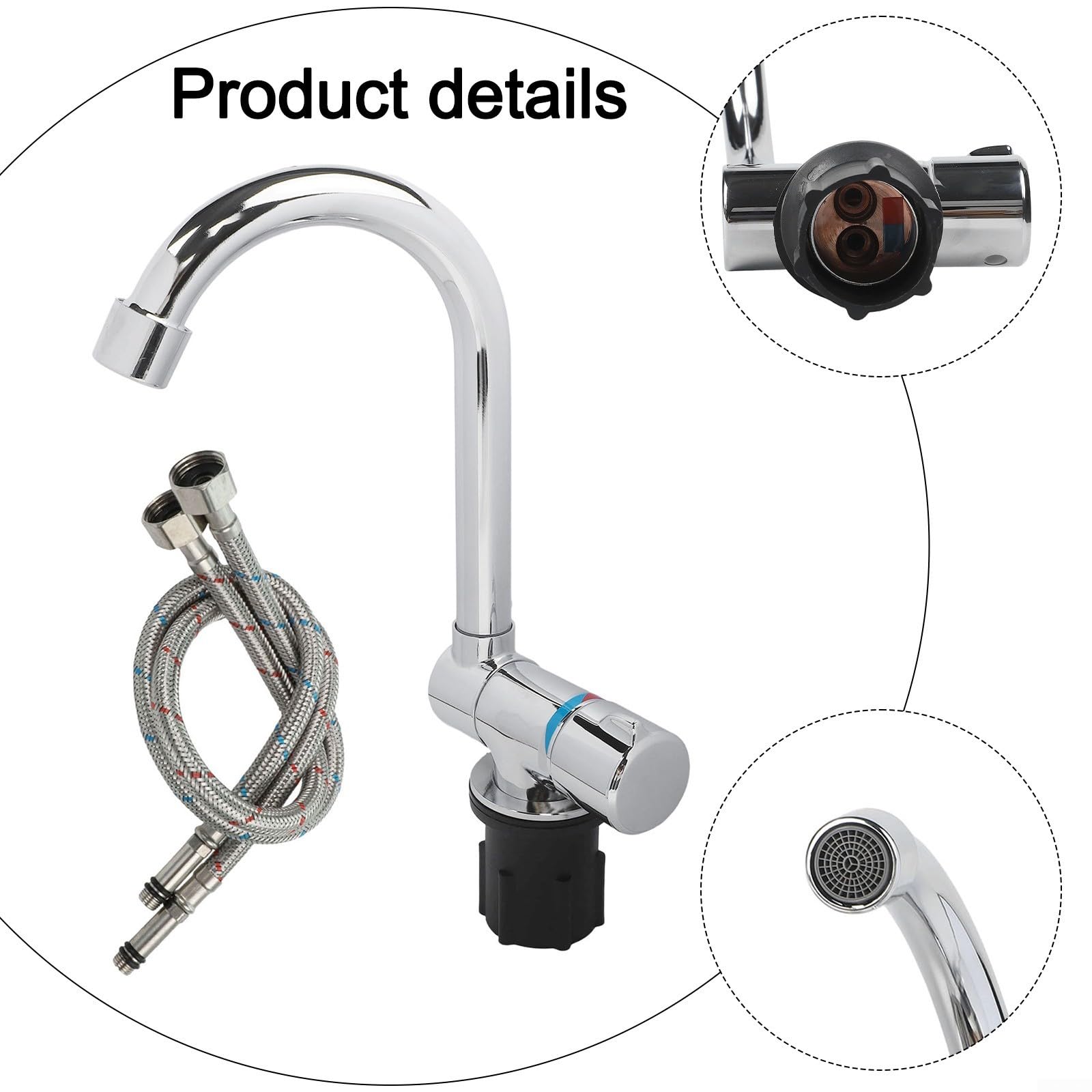 Grifo plegable para caravanas, autocaravanas, cobre y cromo, giratorio 360°, plegable 180°, grifo de agua caliente y fría, ahorro de espacio, para camping, barco, cocina, baño, plata