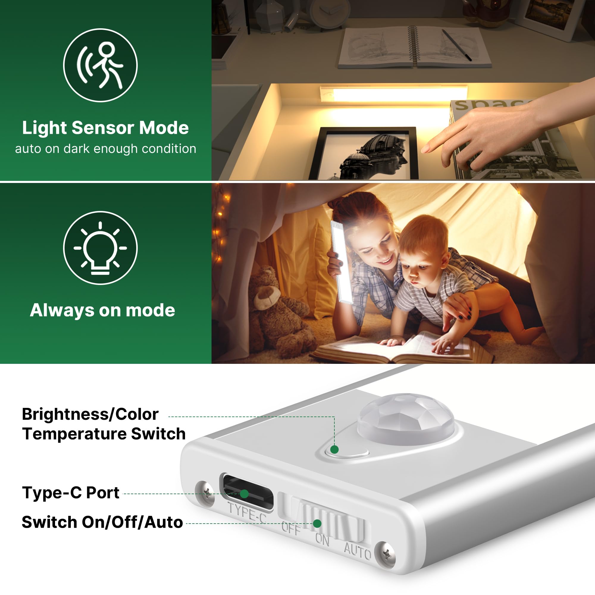 Reglette LED Cucina 30 Cm 3 Pezzi – Luce Sotto Mobile Ricaricabile USB-C, 3 Colori E Dimmerabile, Sensore Di Movimento - 3