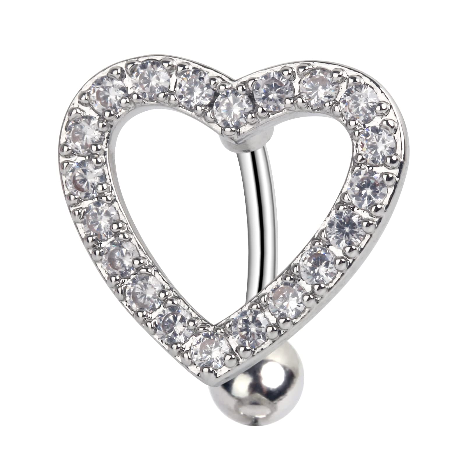 CrazyPiercingHeart Belly Button Rings Paved CZ Navel Ring 14G Dangle Belly Rings Stainless Steel Navel Heart Piercing Jewelry for Women