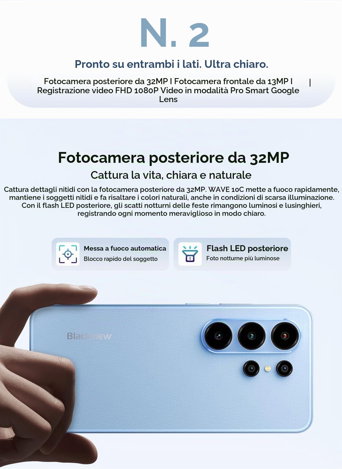 Blackview Wave 10C Smartphone 4G AI Offerte, 6,88" HD+, 16GB+128GB (2TB Esterna), 3 Assistenti Intelligenti AI, Fotocamera 32MP+13MP, Slot per 3 Schede, Android 16 Dual SIM Cellulare GPS, Blu
