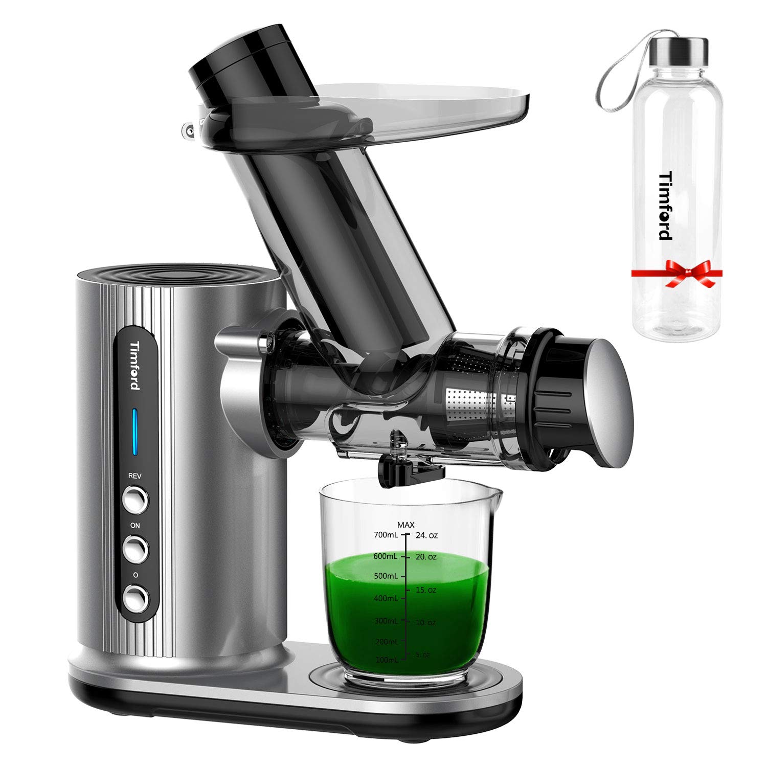 Juicer Machines, Slow Masticating Juicer Extractor,Cold Press Juicer with 2-Speed Modes,1 Cup+1 Travel Bottle,Easy to Clean Reverse Function & Quiet Motor for Vegetables&Fruits,Siliver