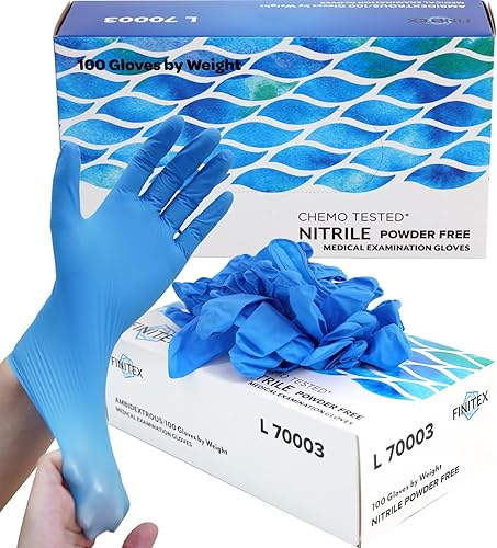 FINITEX Guantes desechables de nitrilo para examen médico, 4 mil, sin polvo, sin látex, 100 unidades, para examen, limpieza del hogar, guantes de