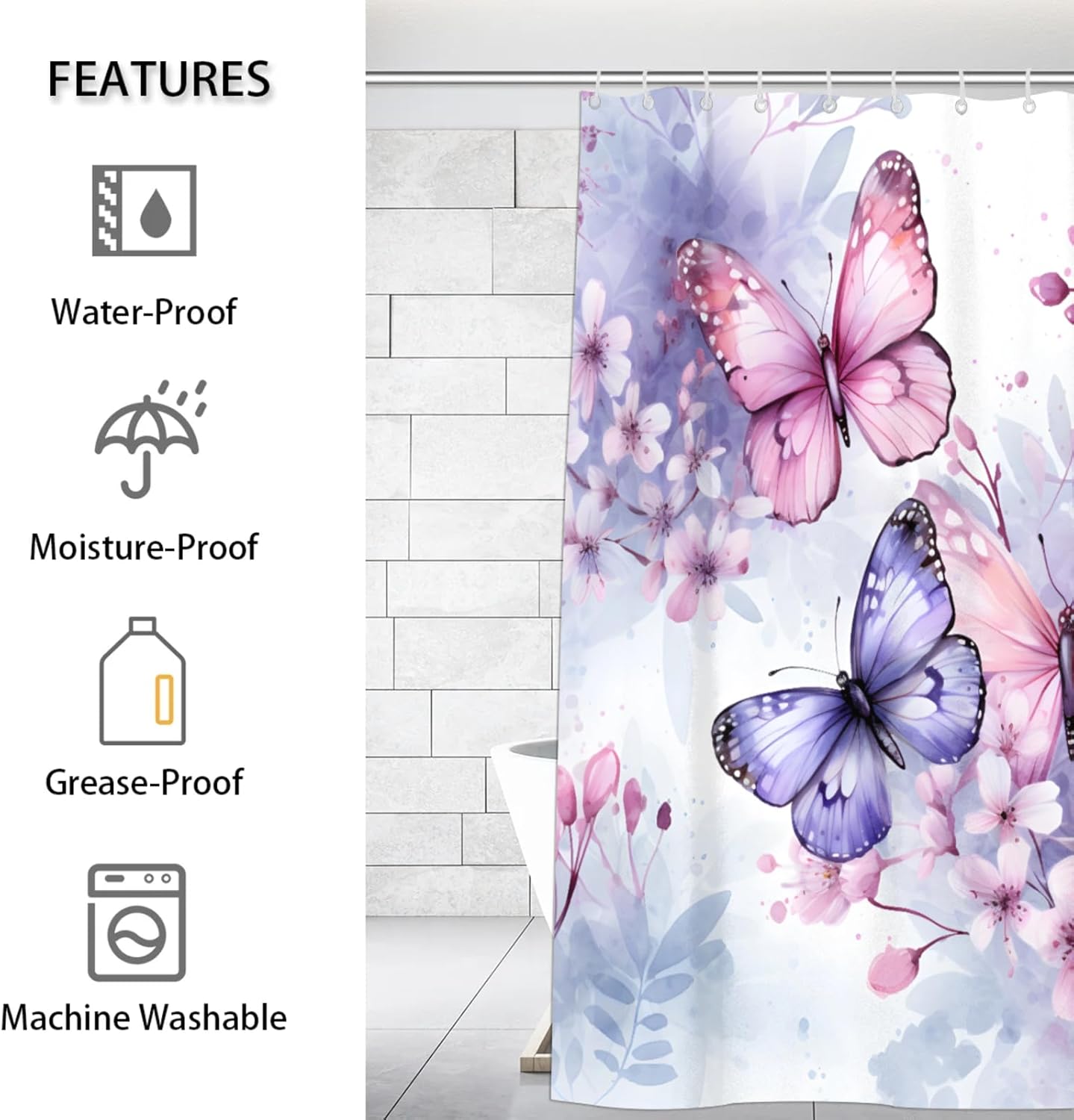 KOBLEN Pastel Garden Shower Curtain, Waterproof Polyester Bathroom Curtain with 12 Sturdy Hooks, Beach Bathroom Decor for Bathroom Bathtub Shower, 60 x 72 Inch
