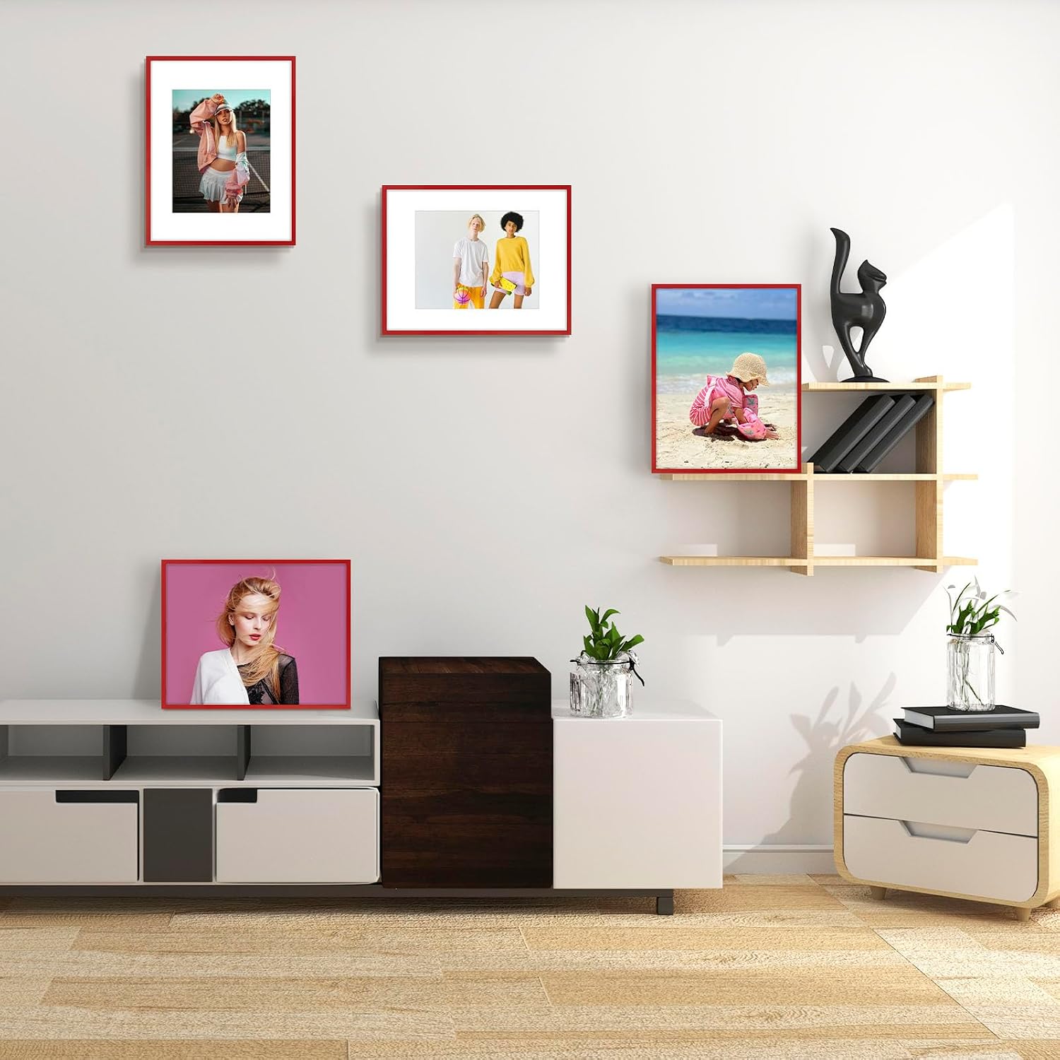 Golden State Art 2-Pack 11x14 Aluminum Picture Frames with 8x10 Mat - Red Metal Photo Frames, Shatter-Resistant Plexiglass, Wall Mountable for Home & Office Decor, Horizontal or Vertical Display