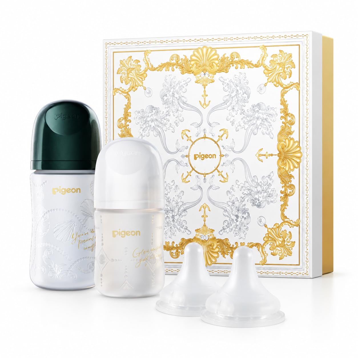 Pigeon Silicone Coating Glass Baby Bottle Newborn Feeding Gift Set