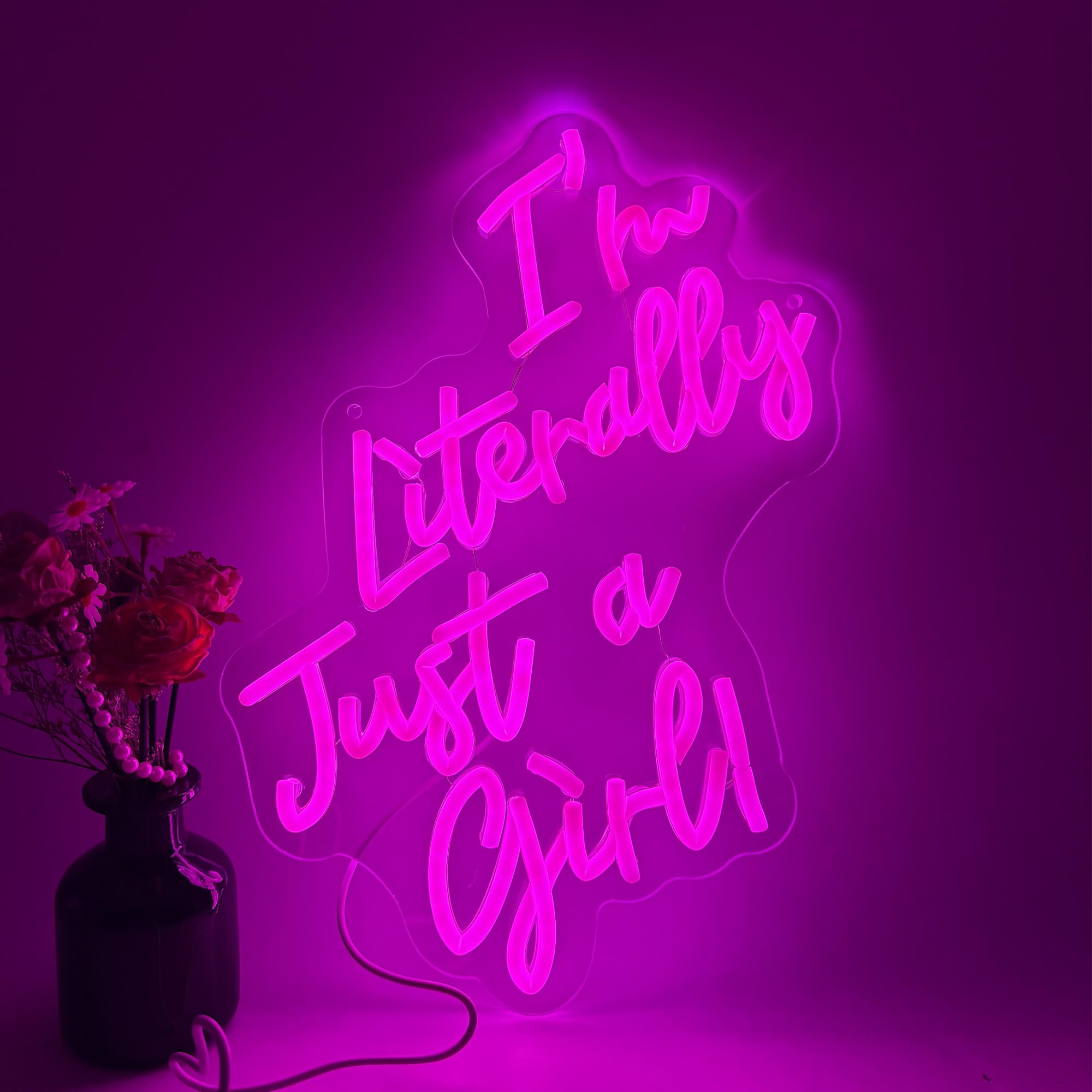 I Am Literally Just A Girl Neon Sign, Pink Neon Sign Girl Room Sign Dorm Wall Decor with Acrylic Backing, USB Powered Neon Light for Bedroom, Living Room, Office, Bar Decor Holiday Birthday Gift