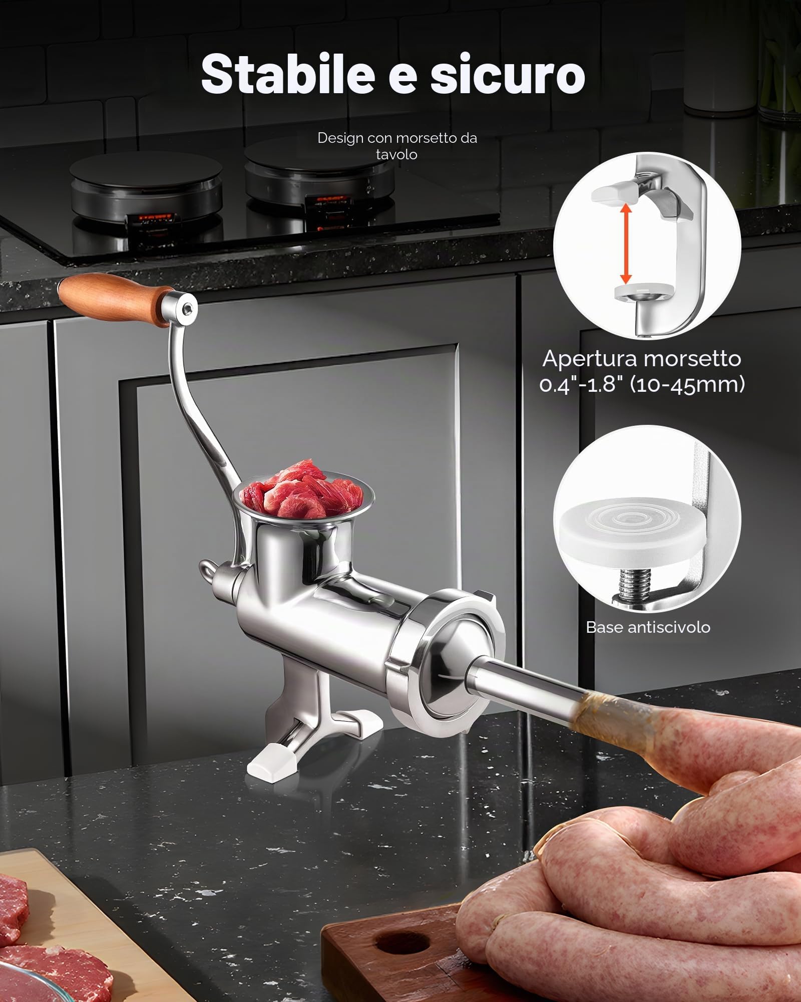 VEVOR Tritacarne Manuale per Impieghi Gravosi, Tritacarne in Acciaio Inossidabile 304 Diametro 8/8,3 cm, Uso per Macinazione di Verdure, Noci, Carne di Maiale, Manzo, Pollo, Pepe, Aglio, Arachidi, ecc