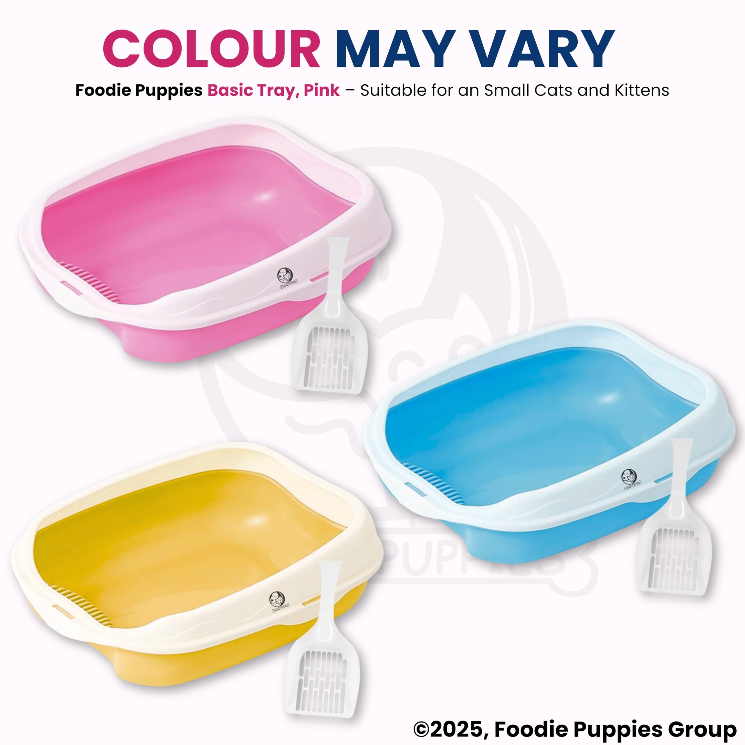 Foodie Puppies Litter Tray Box for Cats & Kittens (Large) (47x37x19cm) | Basic Cat Tray High Side Rim with Free Litter Scooper, Semi Enclosed, Bedpan Potty, Toilet Training (Colour May Vary) 1