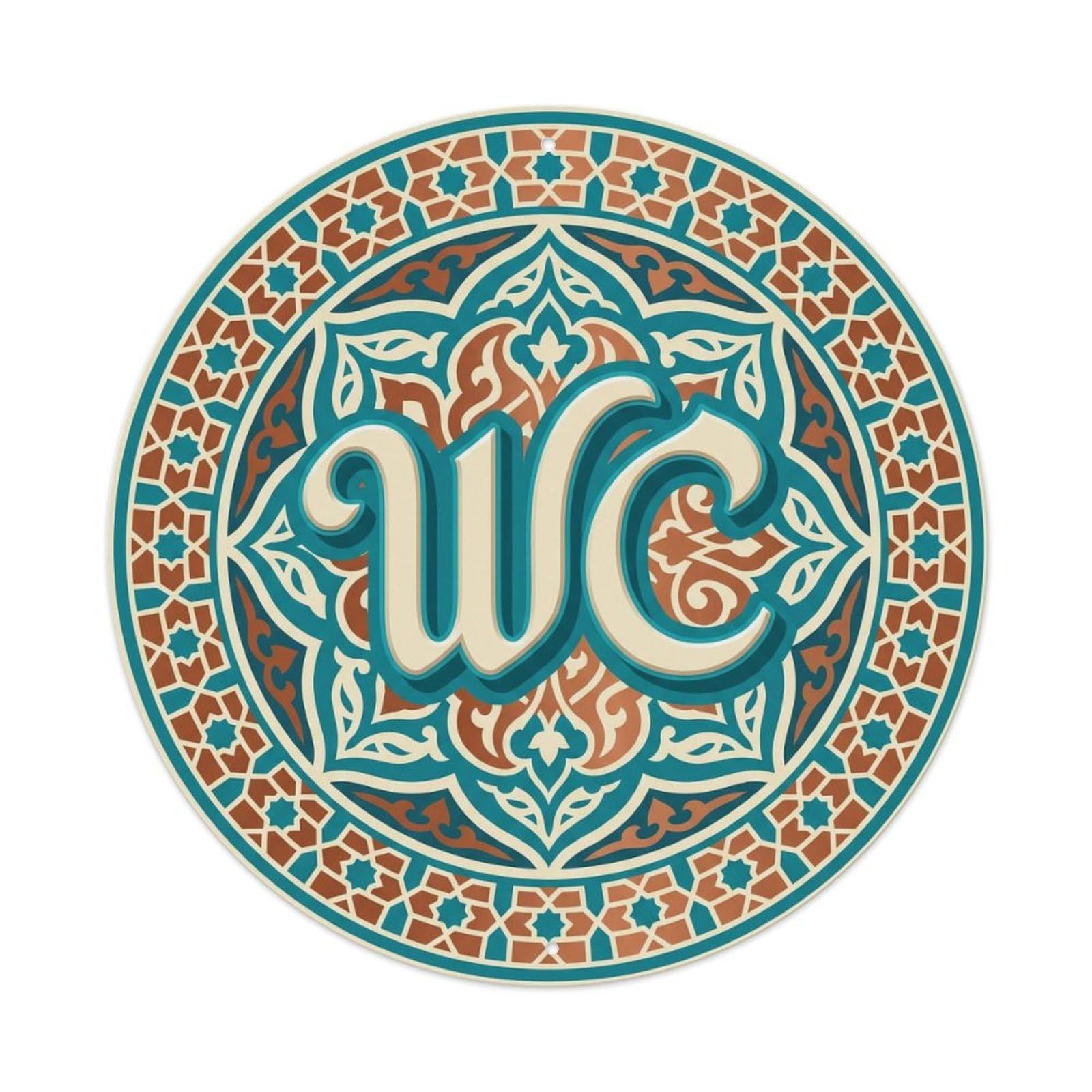 Toilet （WC） Moroccan Ornate Shield Metal Tin Sign Plaque Wall Decor for Cafe, Club Bar, Office, Home Garden Round Metal Poster 8x8Inch