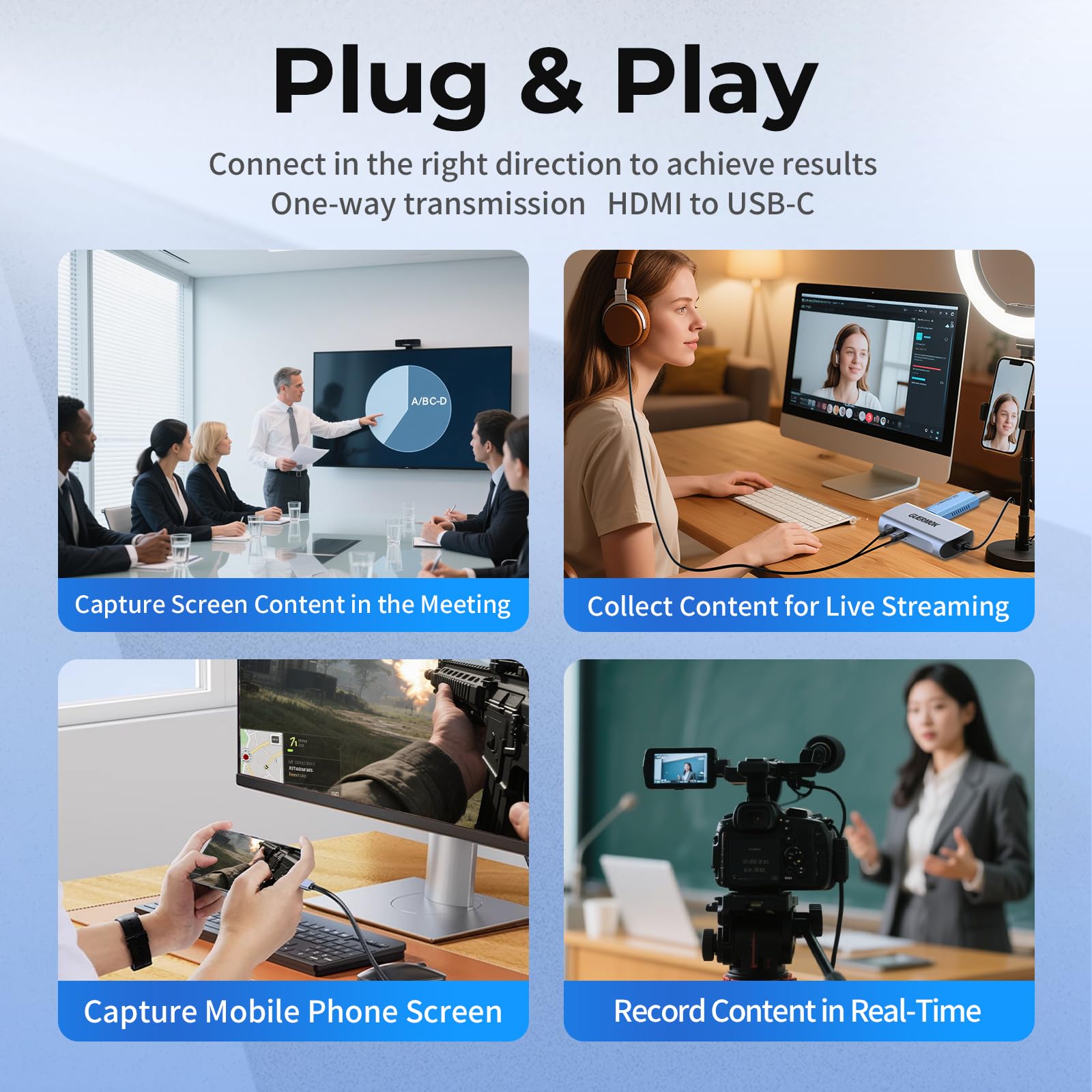 Guermok 4K 60FPS & 1080P 240FPS HDMI Capture Card for Streaming, USB 3.0 to USB-C/A, 4K60 Passthrough, 3.5mm Audio in and Mic Out, Works with Switch 2/1, PS, Quest 3, Pad, Mac, PC