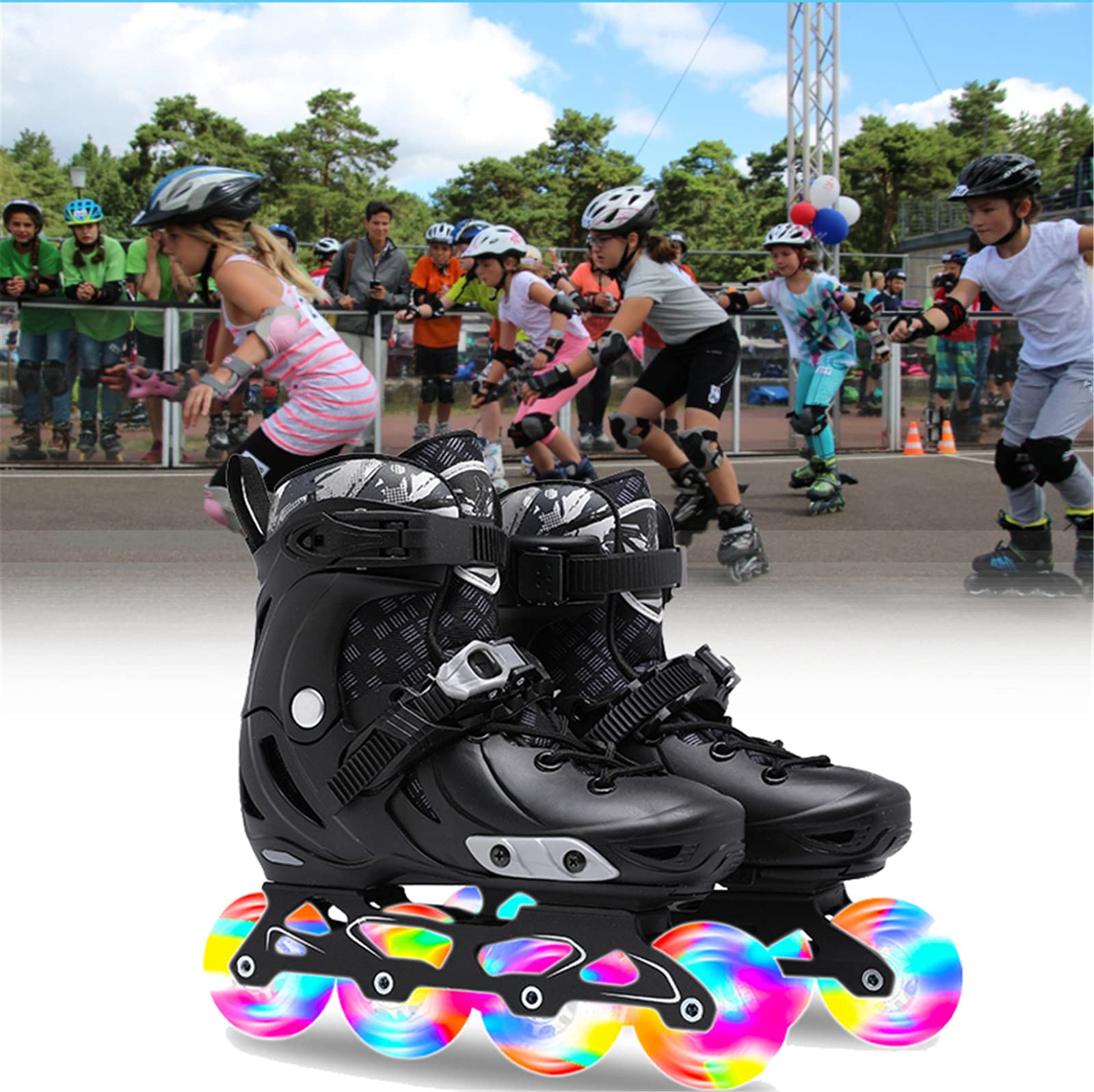 Patins À Roues Alignées Réglables avec Roues Lumineuses pour Enfants Et Adultes pour Filles Et Garçons, Hommes Et Femmes, Tailles 30-33/34-37/38-41
