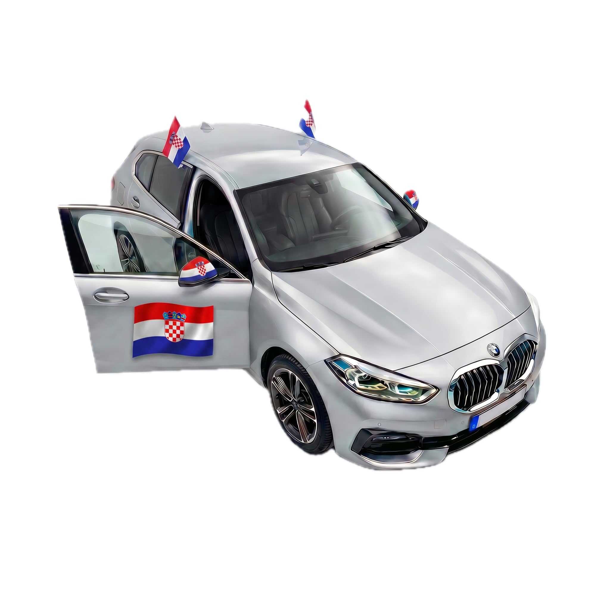 Sonia Originelli Fanset Fanartikel für das Auto 2 Stück Fensterfahnen Autofahne, Spiegelfahnen für die Außenspiegel und 2 Stück Magnetfahnen für die Tür Farbe: Kroatien