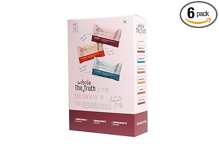 The Whole Truth - Protein Bars | Choco Variety (2 Double Cocoa Bars, 2 Coconut Cocoa Bars, 2 Peanut Cocoa Bars) - Pack of 6 x 52g | No Added Sugar | No Preservatives | No Artificial Sweeteners | Healthy Snack
