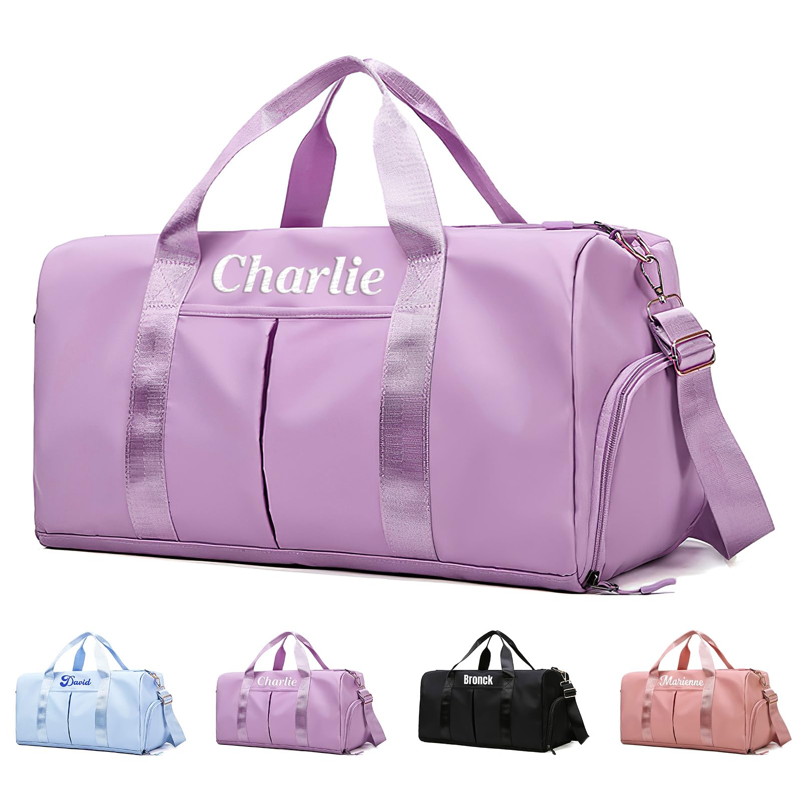 Personalized Duffel Bag Embroidered Sports Bag Gym Travel for Girls Men Weekender Kids Overnight Camp Bag with Wet Dry Pockets & Shoe Compartment Gift for Bridesmaid Cheerleading Dance Pack for Girls