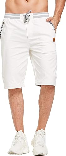 Miniatura 4 de Tansozer Pantalones cortos para hombre, estilo casual, ajuste clásico, con cordón y cintura elástica y bolsillos