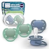 Philips Avent Ultra Soft Pacifiers - Orthodontic Design, for Babies 6-18 Months, Flexible Shield, Silicone Symmetrical Nipple, BPA-Free, 2 Sterilizing Cases, 4 Pack, SCF091/51