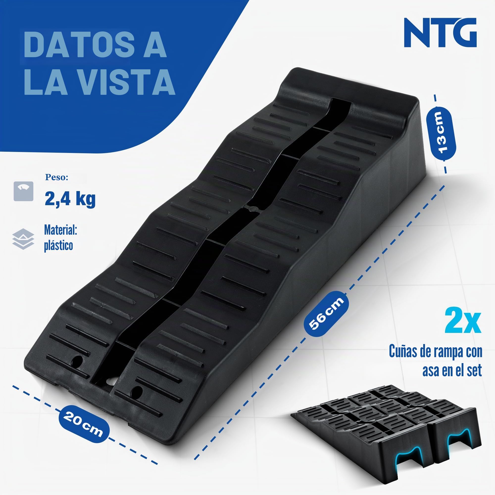 NTG – Cuñas niveladoras para autocaravana (set de 2) – Nivelación de 3 niveles hasta 3000 kg por set, estructura antideslizante ideal para caravana, autocaravana y remolque - Cuñas para todos los