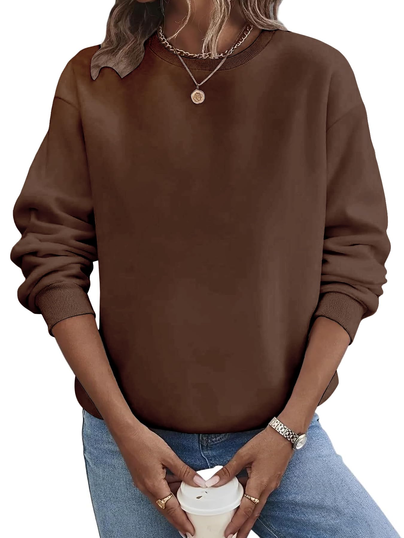Damskie bluzy oversize bluzy z kapturem polar okrągły dekolt swetry na co dzień topy wygodne jesienne modne stroje zimowe ubrania