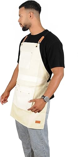 Miniatura 5 de Woodworking Tools Apron for Men Heavy Duty Waterproof Cotton Canvas Apron with 6 Pockets