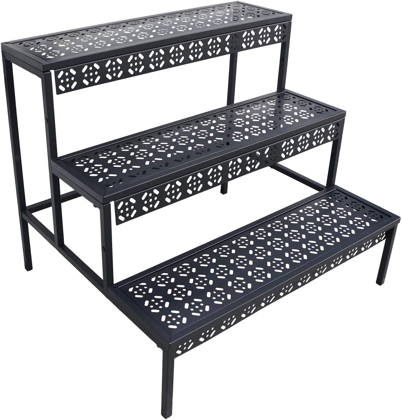 B&Q -  Sturdy 3 Tier Metal Plant Stand With Corner Design For Indoor Outdoor Use In Black