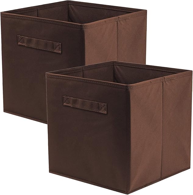 PowerKing Foldable Storage Cube, Foldable Fabric Storage Cubes And Cloth Storage Organizer Drawer For Closet And Toys Storage (Red Coffee Color, 2)