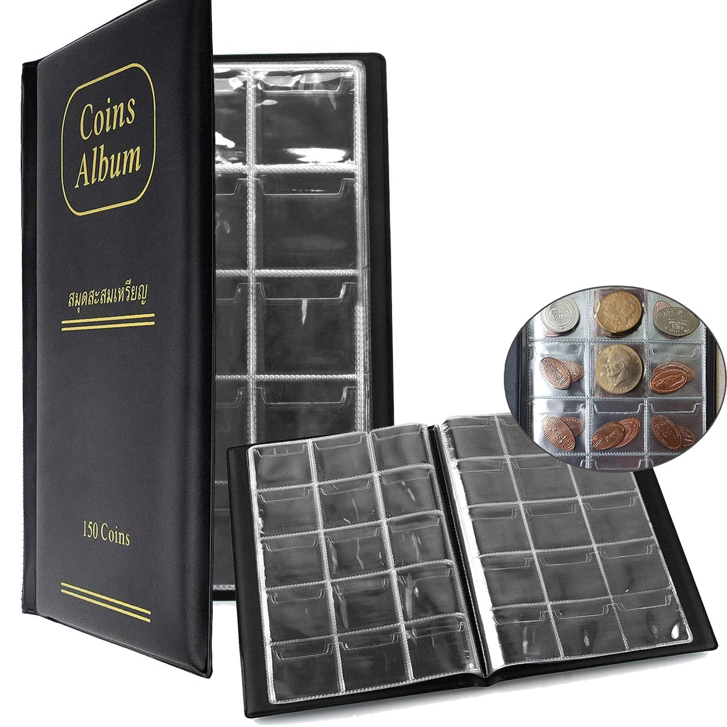 Coin Collection Book, MAKINGTEC 150 Pockets Coin Album, Coin Holders for Collectors, 1.77 x 1.77 Inch Souvenir Penny Book Perfect for Pressed Penny Coin
