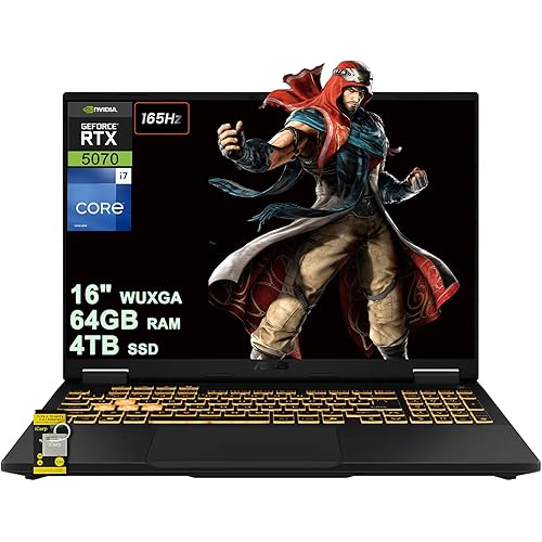 ASUS TUF Gaming F16 Laptop 16" WUXGA IPS 165Hz (100% sRGB, GSYNC) Intel 16-core i7-14650HX 64GB RAM 4TB SSD GeForce RTX 5070 (Up to 798 AI Tops) RGB Backlit Thunderbolt Hi-Res Win11 ICP Hub