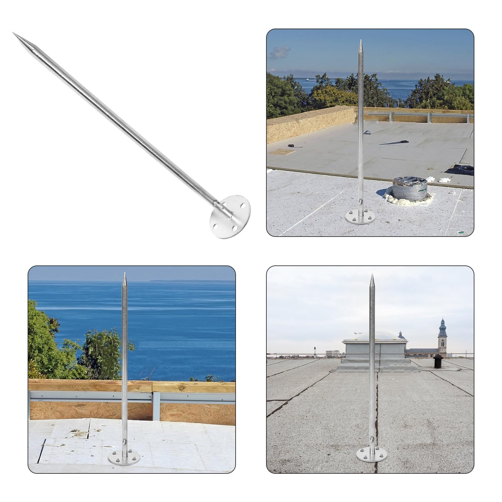 Sosoport Pararrayos de Acero Inoxidable, Barra de Protección para Techo, Plata, Instalación Fácil, Uso Exterior en Casas y Edificios Industriales