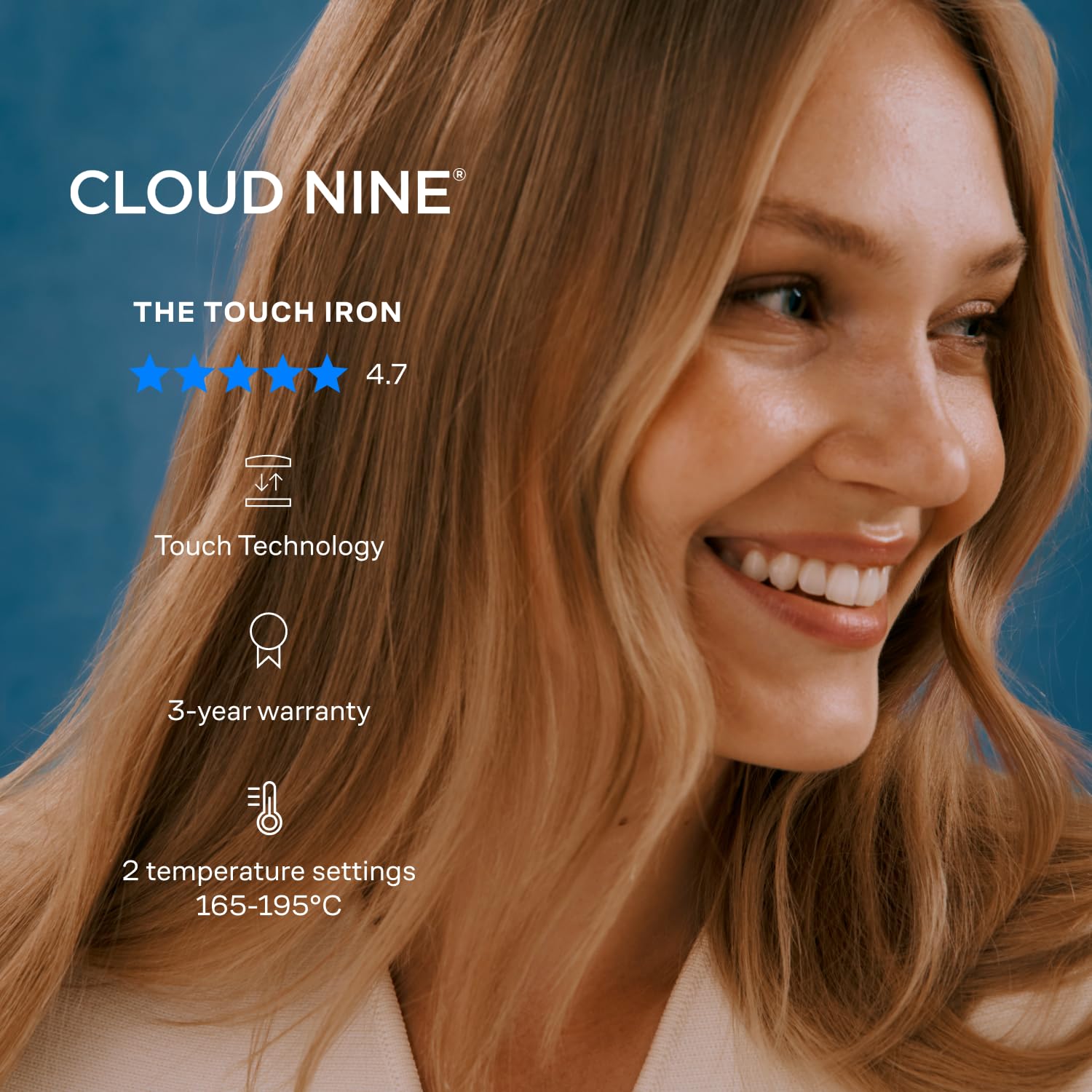 Cloud Nine The Touch Iron Plancha de Pelo, Calentamiento Instantáneo, Negro | 2 temperaturas 165/195°C, fácil de usar, placas cerámicas, menos encrespamiento, pelo liso y brillante, apagado automático
