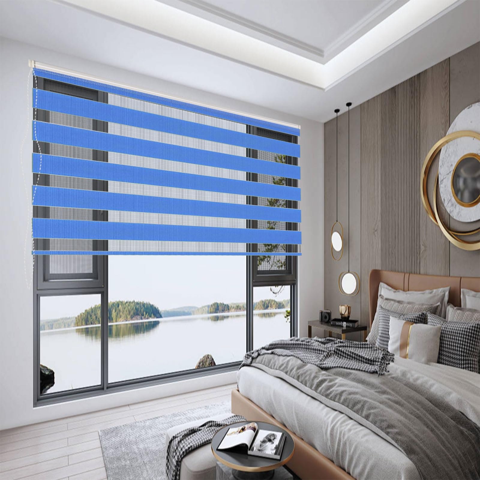 Blackout Roller Blinds 90 x 220 cm Adjustable and UV Protection Day and Night Roller Blinds with Install Accessories for Home Office Bedroom, Blue
