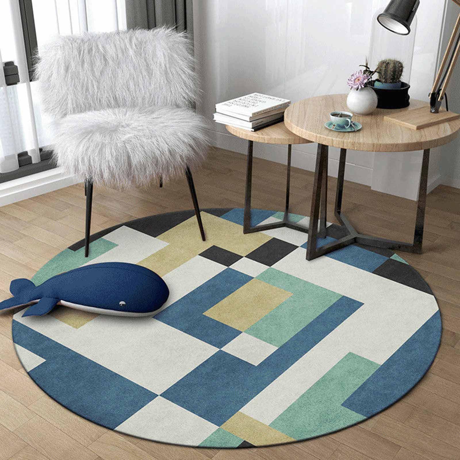 Tapis patchwork multicolore en cercle 100cm pour chambre et salon moderne