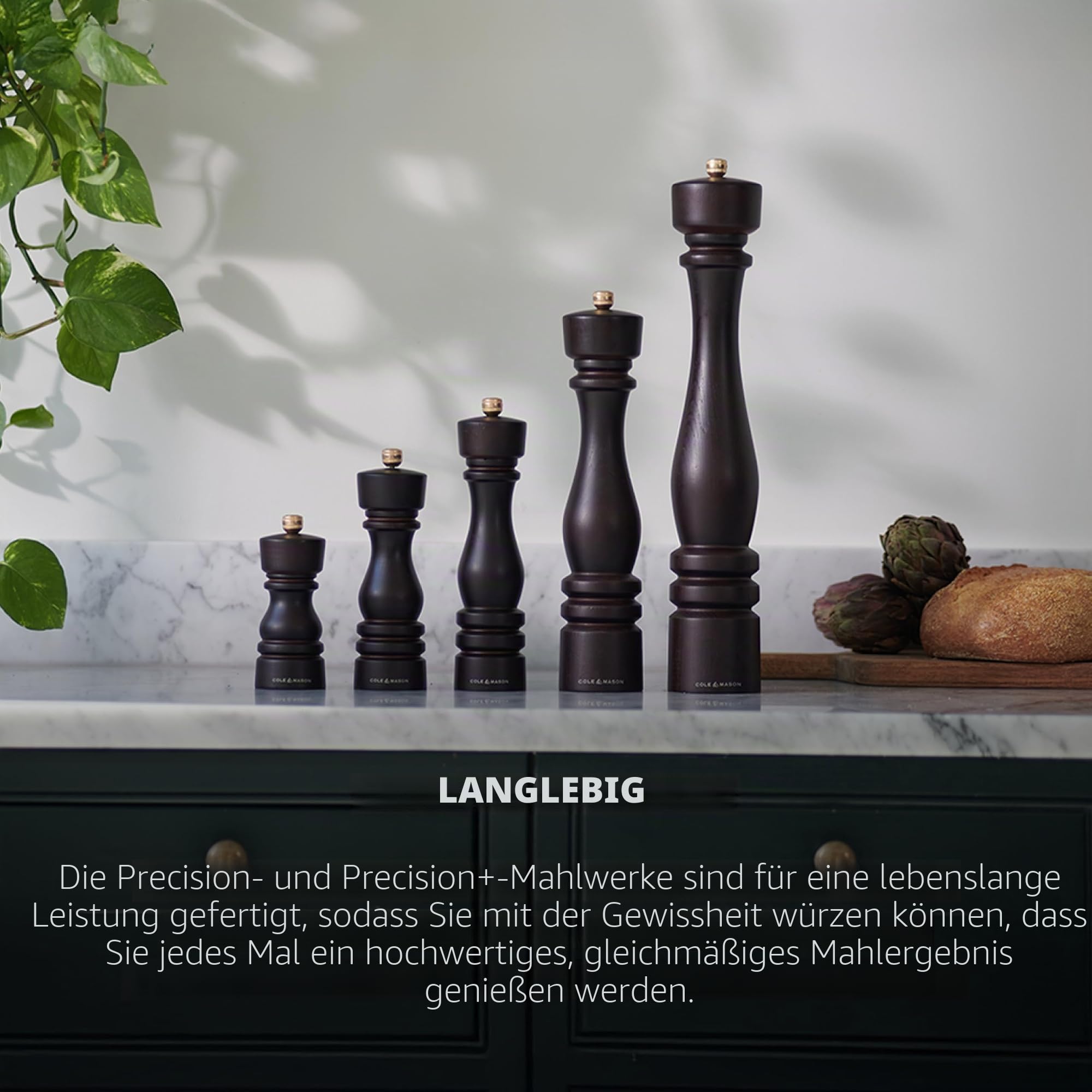 Cole & Mason London Pfeffermühle Groß 30 cm, Holz, Precision+ Mahlwerk | Pfeffermühle, Karbonstahl-Mahlwerk, verstellbarer Mahlgrad, Schokoladenfarbenes, Gewürzmühle, Lebenslange Mechanik-Garantie