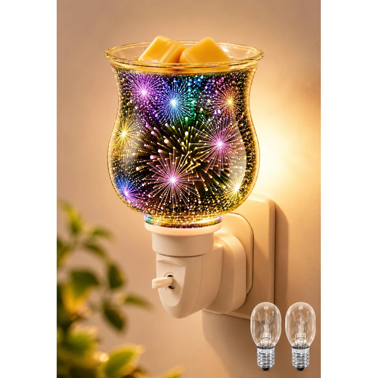 JOYOLO Plug In Wax Melt Burners Electric Oil Burner Wall, Wax Warmer With Spare Bulb for Bathroom Home Office, Night Light Scentsy Gift & Decor (Big Fireworks)