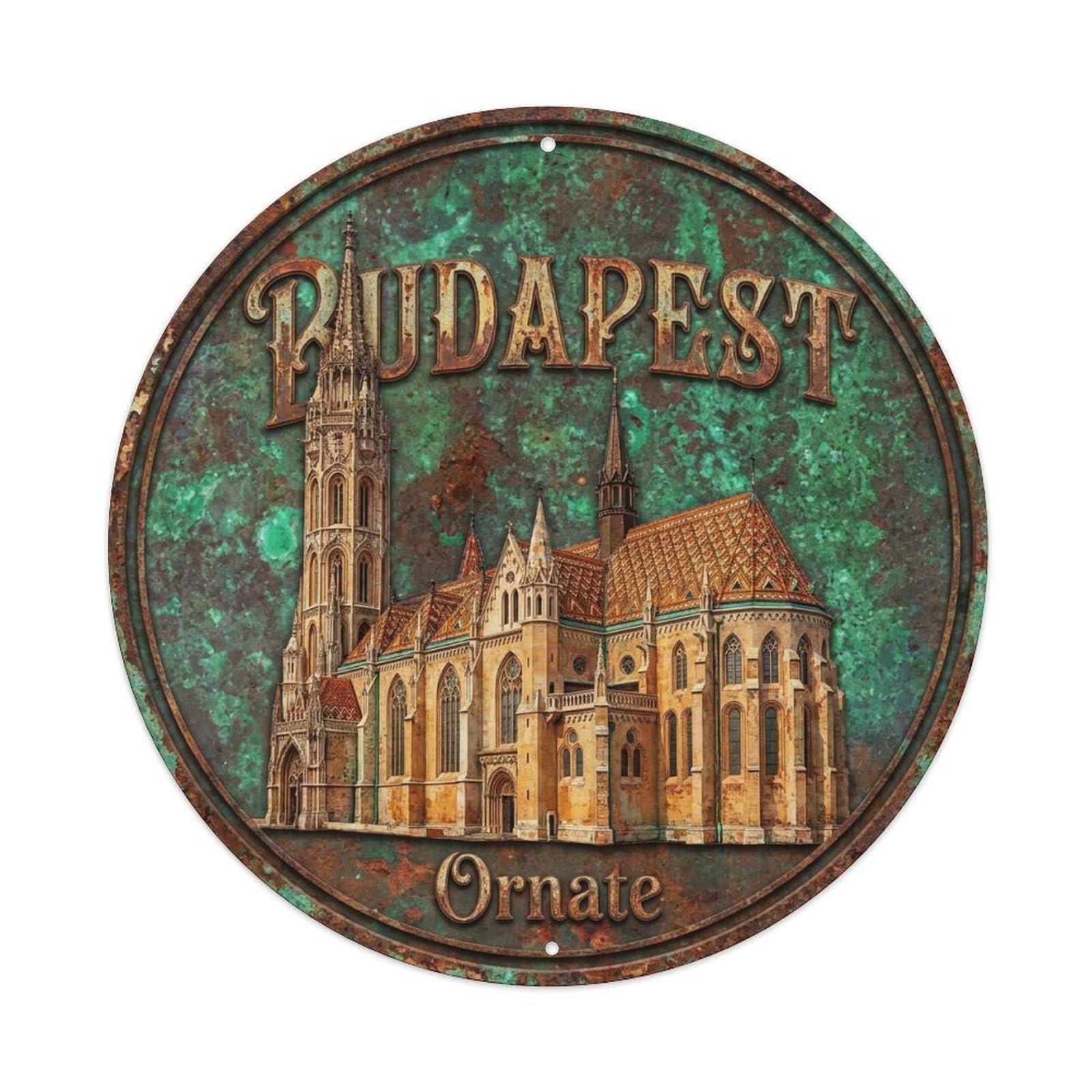 Vintage Travel Budapest Hungary Ornate Vintage Metal Tin Sign Plaque