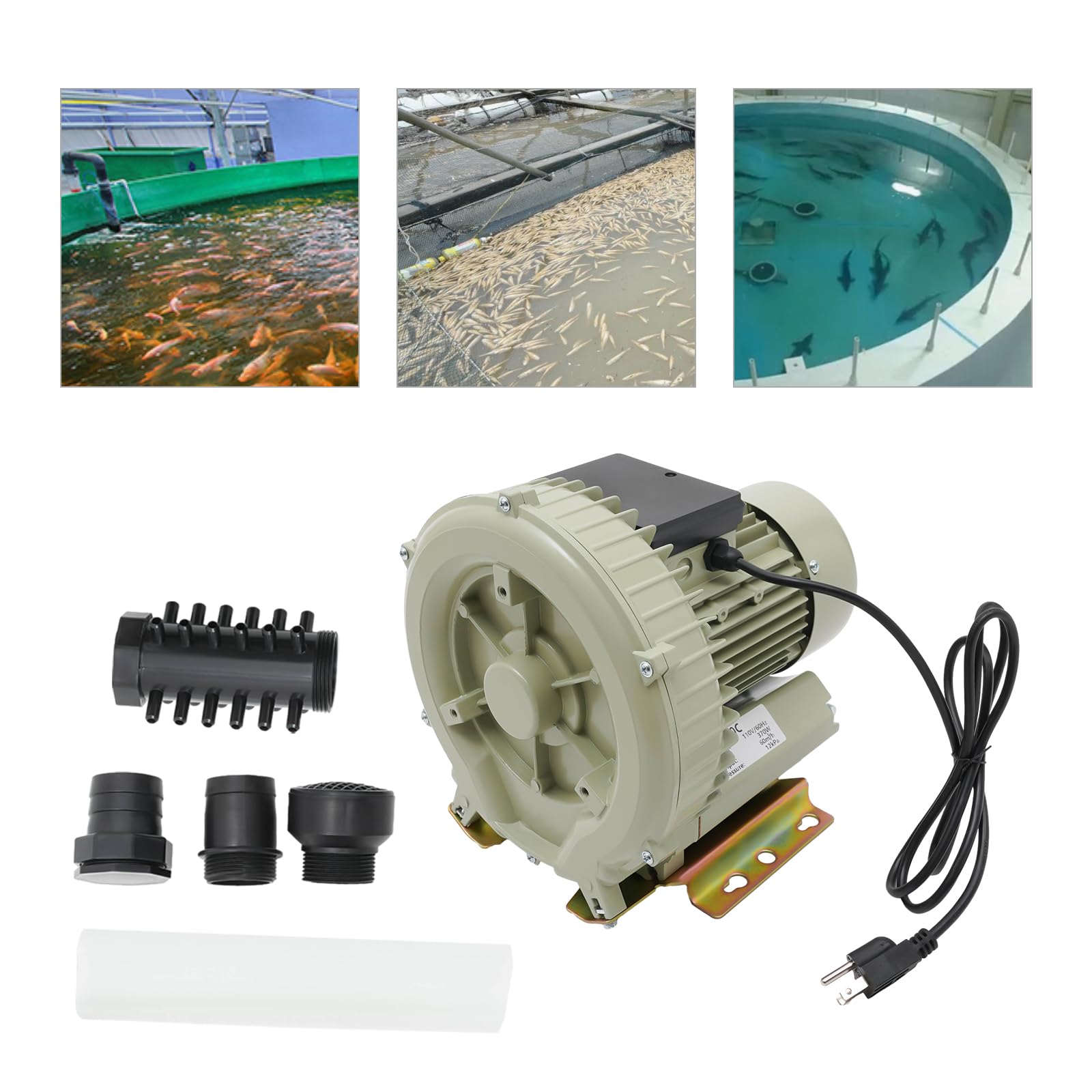 FALUSHAN 110V 370W Commercial Air Pump Blower Aquarium Fish Tank Pond Aquaculture 60m/H 12kpa, Electric Air Pump Power Blower for Aquaculture, Aquariums, Restaurants