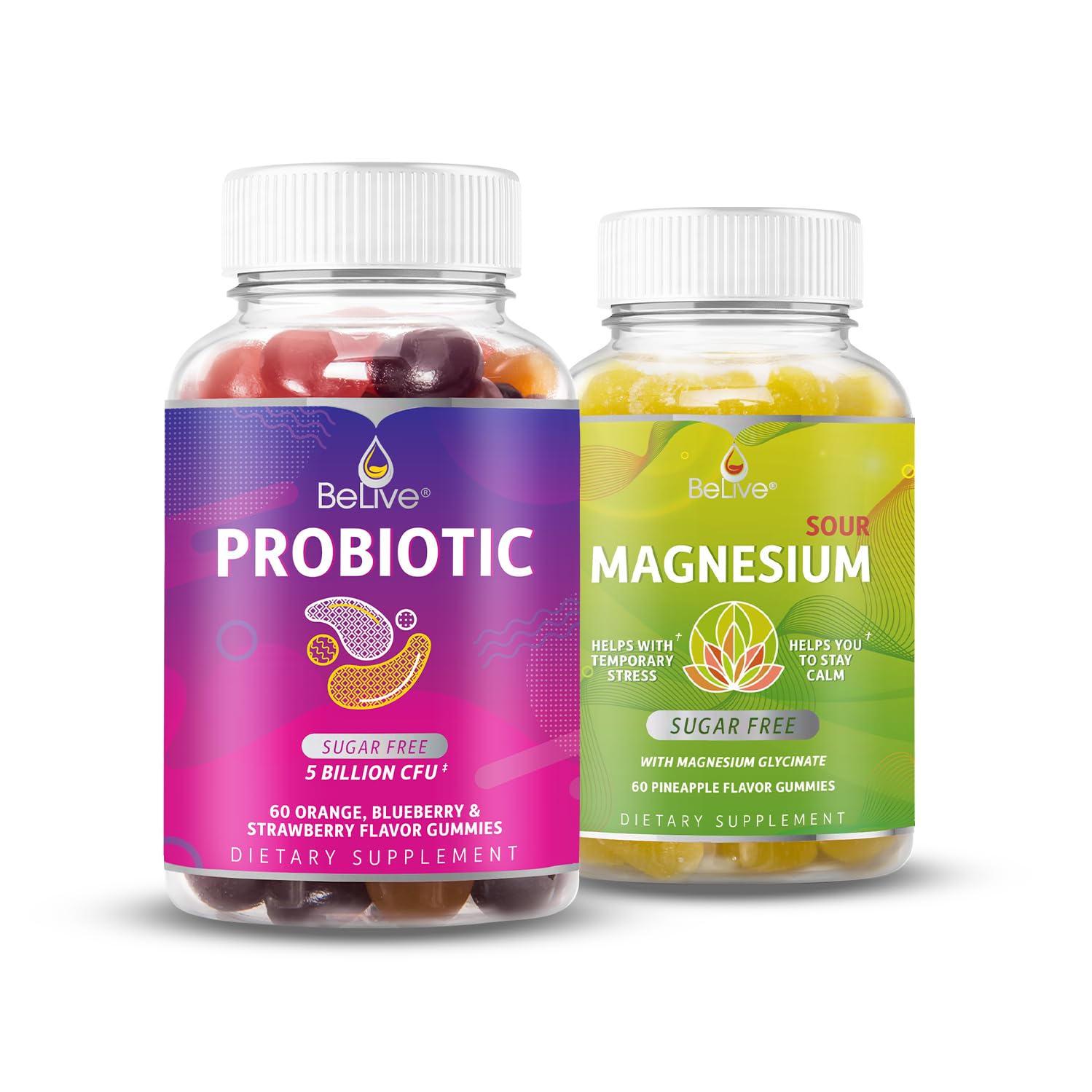 BeLive Probiotic and Magnesium Bundle for Digestive Health, Overall Gut Health, Inmune Support, Relaxation and Better Sleep