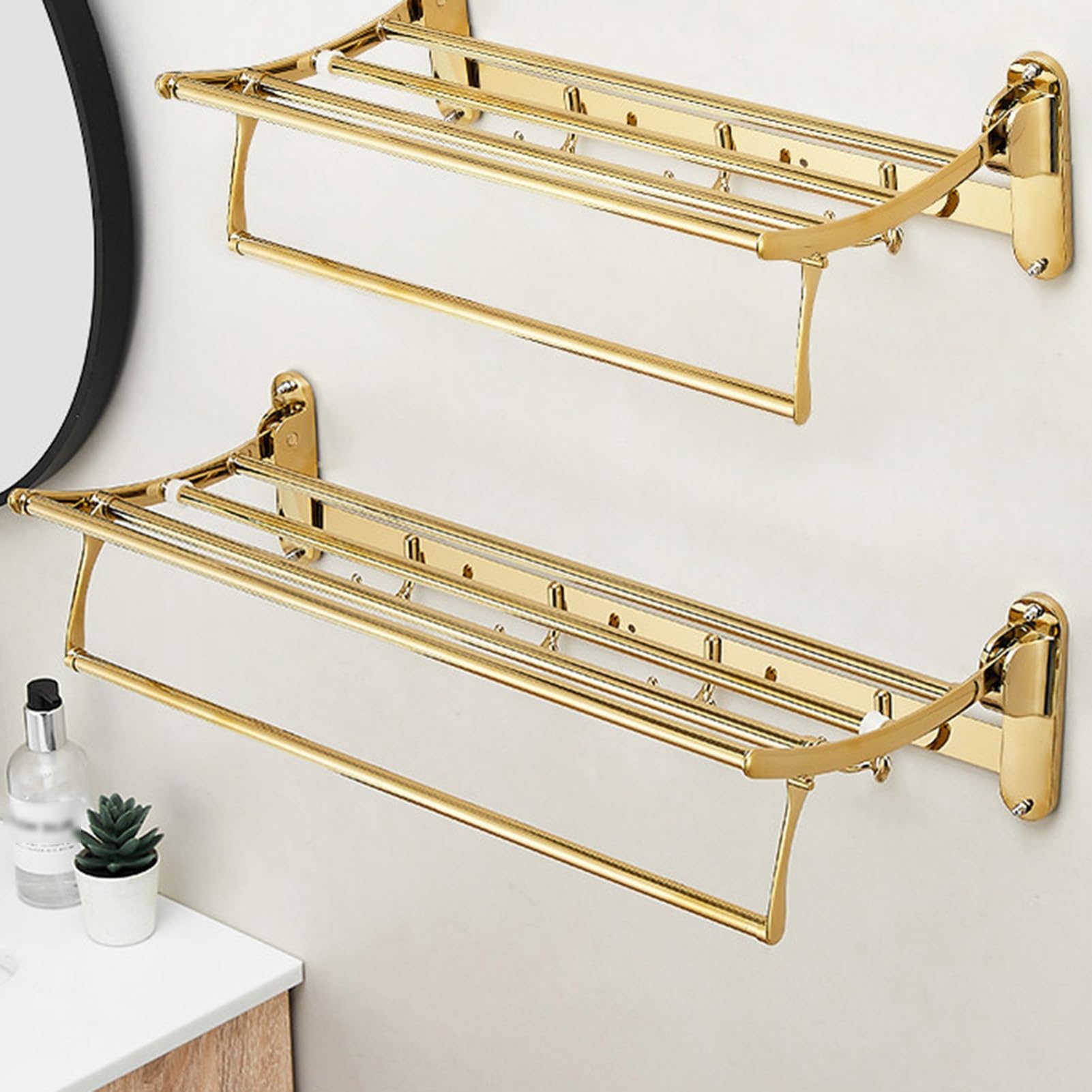 Portasciugamani pieghevole da parete, con ganci, in acciaio inossidabile, per bagno, soggiorno, camera da letto, balcone (argento, L, 40 cm)