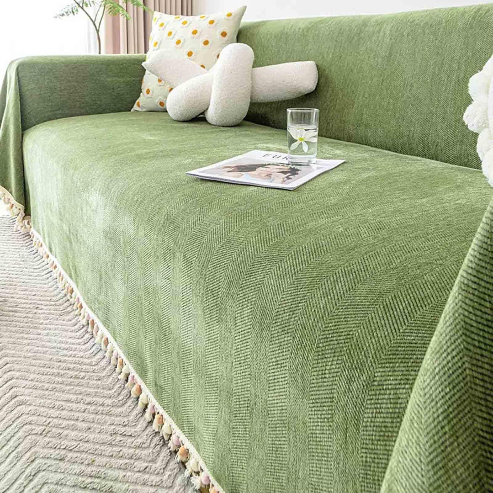 Racib Matchagreen 3 Seater Sofa Throws, Extra Large Chenille Throws For Settees & Couch, Non Slip -180×380Cm