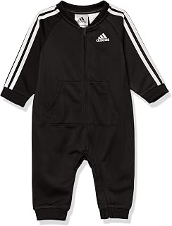 Boys' Long Sleeve 3 Stripe Tricot Coverall, Black, 9M