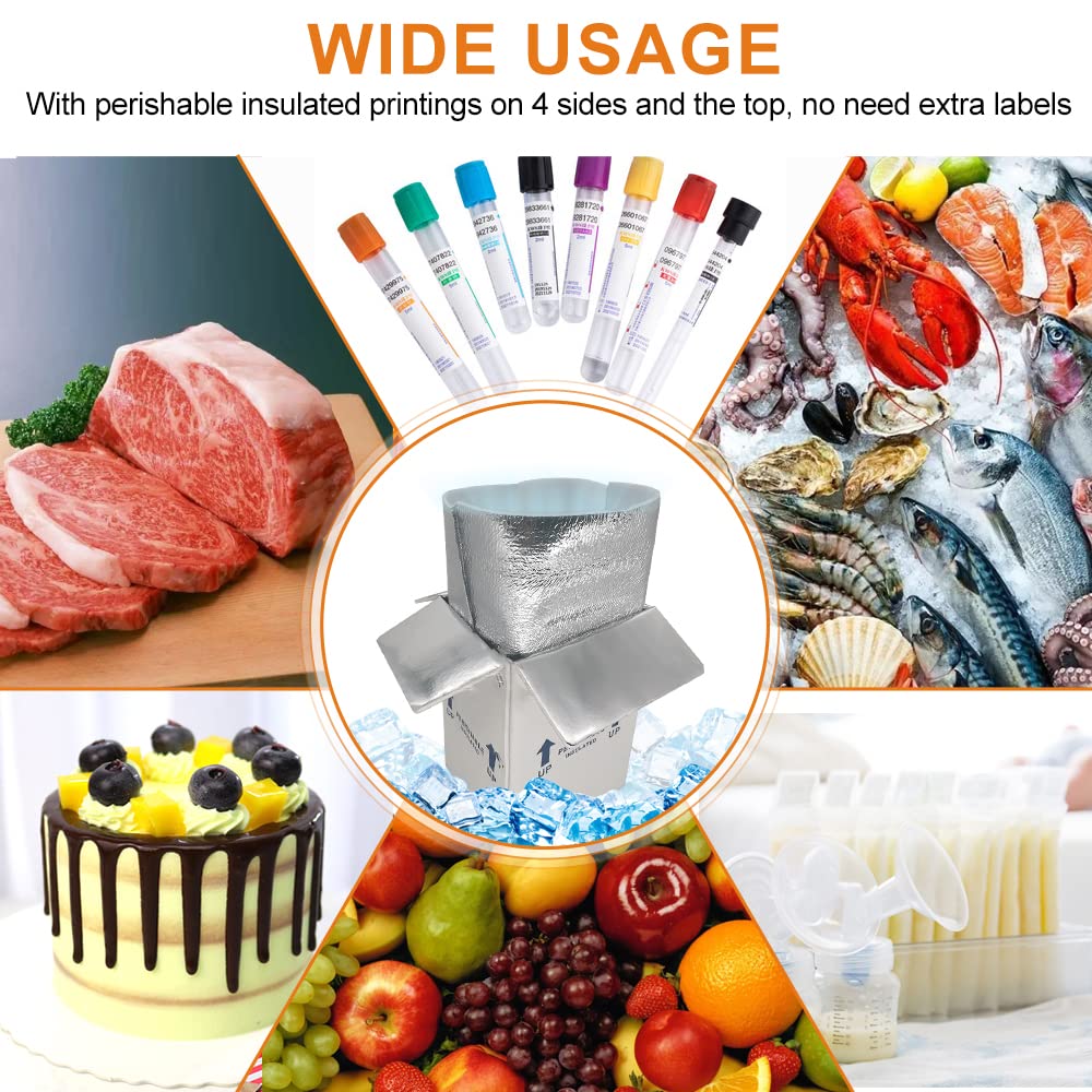 CH-BOX Thermo Chill Double Insulated Carton with Aluminum Foil Foam Bag Liner, 4 Pack 7'' x 6'' x 10'' Small Shipping Box Mailer, Perishable Shipper for Mailing, White (TB7610L-4)