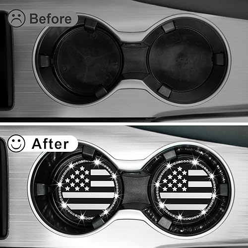 Miniatura 5 de JUSTTOP Portavasos para automóvil, 4 unidades, con diseño de bandera estadounidense, portavasos antideslizantes universales, accesorios interiores