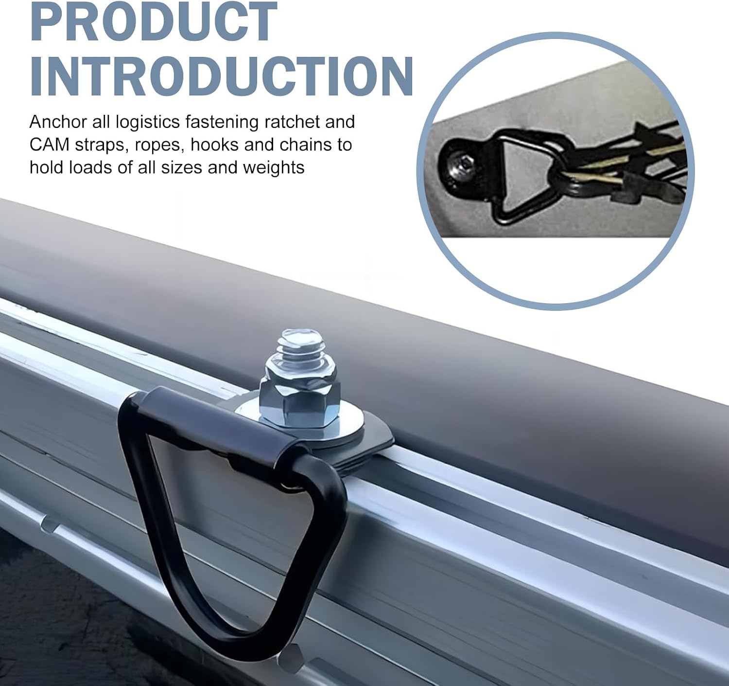 4 PCS Truck Bed Tie Down Anchors, Heavy Duty Steel V-Ring Truck Bed Tie Down Anchors Pickups Rail Accessories, Ultra Durable Strength Surface Mount Hooks, Universal for Most Cars (Black)