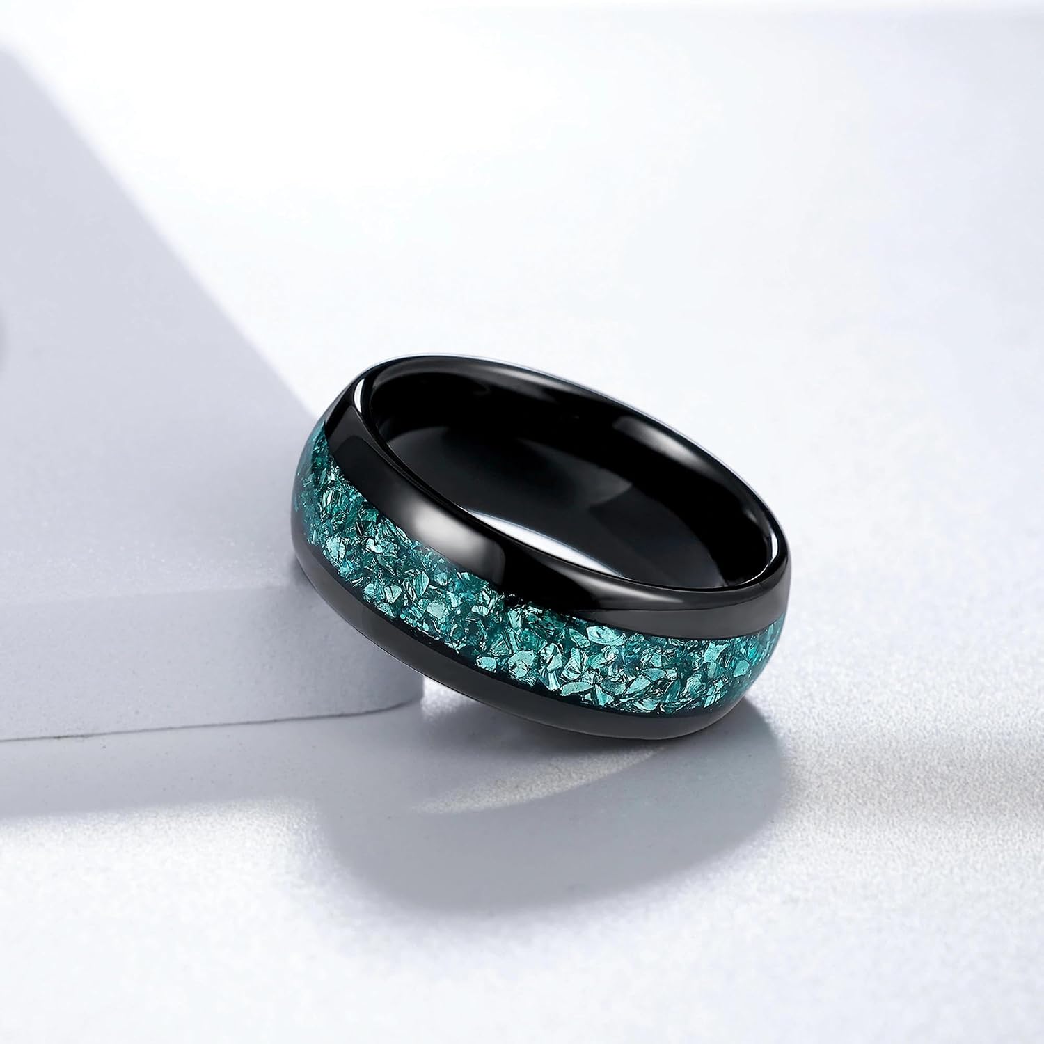 4/8mm Tungsten Wedding Bands for Men Women Black/Rose/Gold Plated Tungsten Carbide Ring with Synthetic Pink Morganite/Aquamarine/Ruby/Emerald Inlay Promise Ring Size 5-14