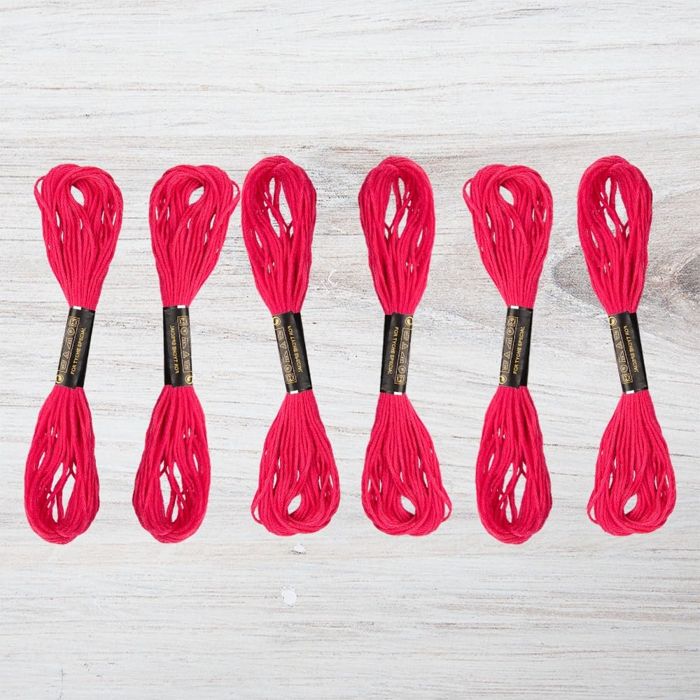 Embroidery Floss Pack – 6 Skeins, 8.7 Yards Each – Cranberry Embroidery Floss for Needlework, DIY Bracelets, Crafting, Weaving